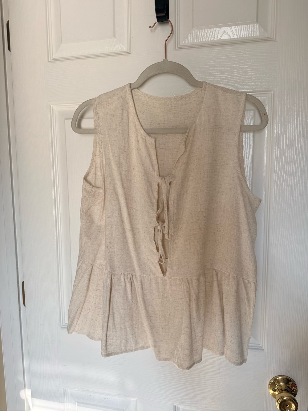 SHEIN Cream Sleeveless Peplum Tie-Front Tank